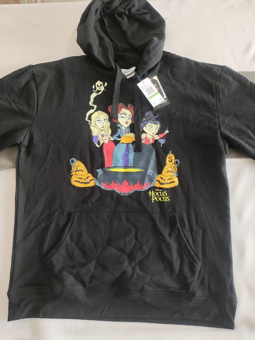 DISNEY Hocus Pocus women's size L Black Graphic Logo Pullover Hoodie